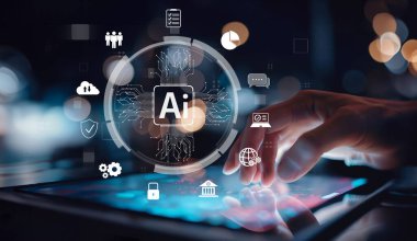 Yapay zeka mühendisliği, büyük veri ve yapay zeka makinesi kavramında yapay zeka beyin işlemcisiyle iş desteği için üretken yapay zeka kullanmayı öğrenen insan etkileşimi. EIDE