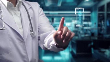 Doktorun insan anatomisini gösteren hologramına yaklaşırken laboratuvarda bulanık bir geçmişi var. Sağlık çalışanı konsol panelini ve beyin bozukluğunu kontrol ediyor. İyileştirici.