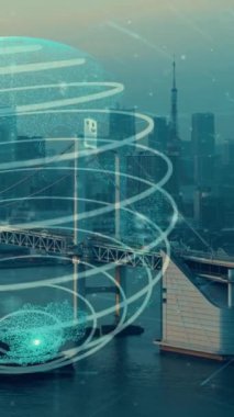 Akıllı şehirde küresel bağlantı ve internet ağı modernizasyonu. Gelecekteki 5G kablosuz dijital bağlantı ve sosyal medya ağı kavramı .