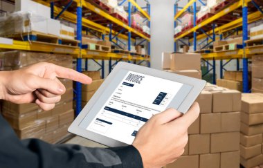 Muhasebe uygulamasından gelen fatura bilgisayar ekranında. Şirket işlerinin finans ve bütçesi için bilgisayar programı. Rahatça..