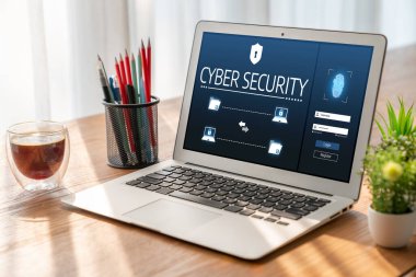 Bilgisayar ekranındaki siber güvenlik sistemi özel bilgileri bilgisayar korsanlarından ve siber saldırılardan koruyor.