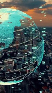 Akıllı şehirde küresel bağlantı ve internet ağı modernizasyonu. Gelecekteki 5G kablosuz dijital bağlantı ve sosyal medya ağı kavramı .