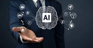 Yapay zeka mühendisliği, büyük veri ve yapay zeka makinesi kavramında yapay zeka beyin işlemcisiyle iş desteği için üretken yapay zeka kullanmayı öğrenen insan etkileşimi. Faas