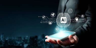 Yapay zeka mühendisliği, büyük veri ve yapay zeka makinesi kavramında yapay zeka beyin işlemcisiyle iş desteği için üretken yapay zeka kullanmayı öğrenen insan etkileşimi. Faas