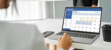 Calendar on computer software application for schedule planning for personal organizer and online business snugly