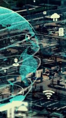 Otomasyon konseptini ve uzaktan kablosuz makine kontrolünü gösteren bir bilgisayar yazılımında fütüristik HUD kullanarak inşaat teknolojisi konsepti üzerinde değişiklik grafiği içeren konsept .