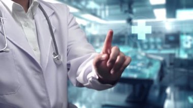 Tıbbi haçı işaret eden ve laboratuvarda duran yetenekli doktorlara yakın durun. Belirtileri teşhis ederken tıbbi verileri ya da araştırmaları kontrol eden profesyonel bir pratisyen. İyileştirici.