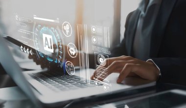 Yapay zeka mühendisliği, büyük veri ve yapay zeka makinesi kavramında yapay zeka beyin işlemcisiyle iş desteği için üretken yapay zeka kullanmayı öğrenen insan etkileşimi. EIDE