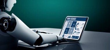 İnsan kaynakları yönetim yazılımı bilgisayar ekranında insan kaynakları çalışanlarının işe alım, maaş bordrosu, personel araması ve KPI değerlendirmesi için yardımcı oluyor.