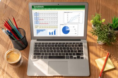 Spreadsheet document information financial startup concept. data and graphs in spreadsheet documents for online analysis project dashboard accounting digital snugly