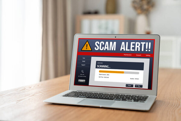 Cyber security software show alert of cyber attack for protection snugly. Danger from virus, phishing and cyber fraud.