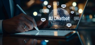 Yapay zeka sanal asistanı Chatbot ile yapay zeka konsepti ile insan etkileşimi, yapay zeka mühendisliği, LLM yapay zeka derin öğrenimi iş desteği için üretken yapay zeka kullanımı. EIDE