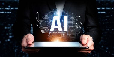 Yapay zeka mühendisliği, büyük veri ve yapay zeka makinesi kavramında yapay zeka beyin işlemcisiyle iş desteği için üretken yapay zeka kullanmayı öğrenen insan etkileşimi. Faas