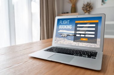 Online uçuş rezervasyon sitesi mod rezervasyon sistemi sağlar. Seyahat teknolojisi kavramı .