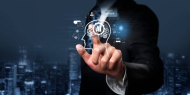 Yapay zeka sanal asistanı Chatbot ile yapay zeka konsepti ile insan etkileşimi, yapay zeka mühendisliği, LLM yapay zeka derin öğrenimi iş desteği için üretken yapay zeka kullanımı. FaaS