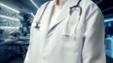 Akıllı doktorun elinde DNA örneği olan hologramı tuttuğuna yakın çekim. Tıbbi araştırmalar yaparak genetik bozuklukları analiz ederken DNA molekülü gösteren bir tıp çalışanı. Teknoloji tasarımı. İyileştirici.