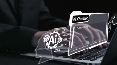 Yapay zeka sanal asistanı Chatbot ile yapay zeka konsepti ile insan etkileşimi, yapay zeka mühendisliği, LLM yapay zeka derin öğrenimi iş desteği için üretken yapay zeka kullanımı. Kullanıcı Kimliği