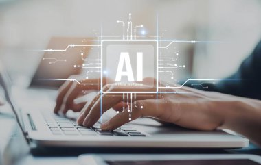 Yapay zeka mühendisliği, büyük veri ve yapay zeka makinesi kavramında yapay zeka beyin işlemcisiyle iş desteği için üretken yapay zeka kullanmayı öğrenen insan etkileşimi. EIDE