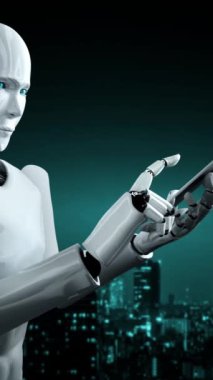 Futuristic robot artificial intelligence huminoid AI programming coding technology development and machine learning concept. Robotic bionic science research for future of human life. 3D rendering.