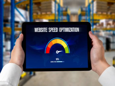 Computer software evaluating website loading speed. Concept of improving website loading speed snugly.