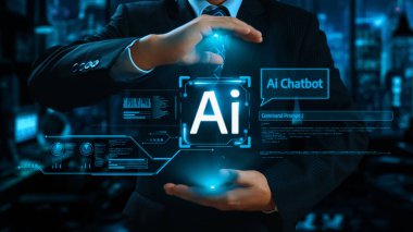 Yapay zeka sanal asistanı Chatbot ile yapay zeka konsepti ile insan etkileşimi, yapay zeka mühendisliği, LLM yapay zeka derin öğrenimi iş desteği için üretken yapay zeka kullanımı. Kullanıcı Kimliği