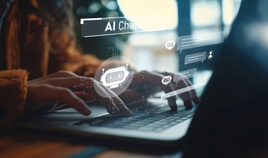 Yapay zeka sanal asistanı Chatbot ile yapay zeka konsepti ile insan etkileşimi, yapay zeka mühendisliği, LLM yapay zeka derin öğrenimi iş desteği için üretken yapay zeka kullanımı. EIDE