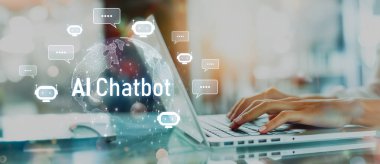 Yapay zeka sanal asistanı Chatbot ile yapay zeka konsepti ile insan etkileşimi, yapay zeka mühendisliği, LLM yapay zeka derin öğrenimi iş desteği için üretken yapay zeka kullanımı. EIDE