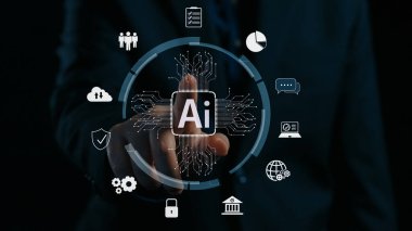 Yapay zeka mühendisliği, büyük veri ve yapay zeka makinesi kavramında yapay zeka beyin işlemcisiyle iş desteği için üretken yapay zeka kullanmayı öğrenen insan etkileşimi. Kullanıcı Kimliği