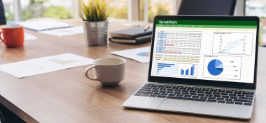 Spreadsheet document information financial startup concept. data and graphs in spreadsheet documents for online analysis project dashboard accounting digital snugly