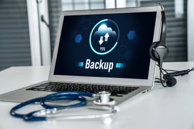 Backup Storage Data Internet Technology Business concept. Database storage cloud technology file data transfer sharing, cyber, big data information, internet banking application download upload snugly clipart