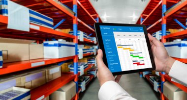 Ekip projesinin zaman çizelgesini gösteren bilgisayar ekranında, modern iş projesi yönetimi için proje planlama yazılımı