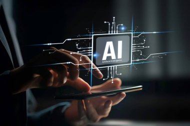 Yapay zeka mühendisliği, büyük veri ve yapay zeka makinesi kavramında yapay zeka beyin işlemcisiyle iş desteği için üretken yapay zeka kullanmayı öğrenen insan etkileşimi. EIDE