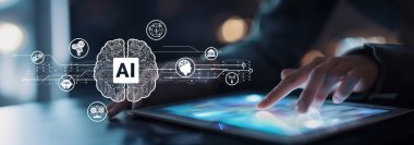 Yapay zeka mühendisliği, büyük veri ve yapay zeka makinesi kavramında yapay zeka beyin işlemcisiyle iş desteği için üretken yapay zeka kullanmayı öğrenen insan etkileşimi. EIDE