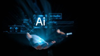 Yapay zeka sanal asistanı Chatbot ile yapay zeka konsepti ile insan etkileşimi, yapay zeka mühendisliği, LLM yapay zeka derin öğrenimi iş desteği için üretken yapay zeka kullanımı. Kullanıcı Kimliği