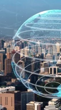 Akıllı şehirde küresel bağlantı ve internet ağı modernizasyonu. Gelecekteki 5G kablosuz dijital bağlantı ve sosyal medya ağı kavramı .