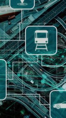 Yeni şehir yolunda gelecek araba trafiği için akıllı ulaşım teknolojisi kavramı. Sanal akıllı sistem, şehir sokaklarındaki araç verilerini birbirine bağlamak için dijital bilgi analizi yapıyor .