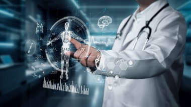 Profesyonel doktor muayenesini kapat ve insan muayene raporuna bak. Doktor röntgene bakıyor ve HUD gösterge panelindeki kalp atışlı tüm vücut hologramını analiz ediyor. İyileştirici.