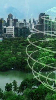 Çevre kirliliğini azaltmak ve ESG hedeflerine ulaşmak için temiz enerji, geri dönüşüm ve sıfır atık yönetimi yoluyla sürdürülebilir değişim kavramına doğru kayan yeşil şehir teknolojisi .