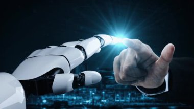 Gelecekçi robot yapay zeka yapay zeka yapay zekayı aydınlatıyor ve makine öğrenme kavramını geliştiriyor. İnsan hayatının geleceği için küresel robot biyonik bilim araştırması. 3B görüntüleme grafiği.