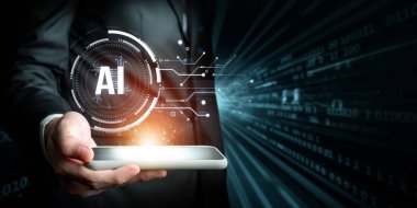 Yapay zeka mühendisliği, büyük veri ve yapay zeka makinesi kavramında yapay zeka beyin işlemcisiyle iş desteği için üretken yapay zeka kullanmayı öğrenen insan etkileşimi. Faas