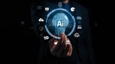 Yapay zeka mühendisliği, büyük veri ve yapay zeka makinesi kavramında yapay zeka beyin işlemcisiyle iş desteği için üretken yapay zeka kullanmayı öğrenen insan etkileşimi. Kullanıcı Kimliği