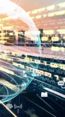 Fütürist küresel sosyal medya, insanlar iletişim ağı ve dijital veri paylaşımı kuruyor. Yeni bilgi çağındaki küresel eğilimleri değiştiren akıllı dijital dönüşüm ve teknoloji bozulması kavramı .