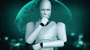 Futuristic robot artificial intelligence huminoid AI for industrial factory technology development and machine learning concept. robotic bionic science research for future of human life. 3D rendering.