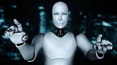 Gelecekçi robot yapay zeka yapay zeka yapay zekayı aydınlatıyor ve makine öğrenme kavramını geliştiriyor. İnsan hayatının geleceği için küresel robot biyonik bilim araştırması. 3B görüntüleme grafiği.