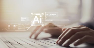 Yapay zeka sanal asistanı Chatbot ile yapay zeka konsepti ile insan etkileşimi, yapay zeka mühendisliği, LLM yapay zeka derin öğrenimi iş desteği için üretken yapay zeka kullanımı. EIDE