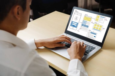 Model mobil uygulama ve web sitesi için UX UI tasarım süreci. Profesyonel uygulama geliştiricisi için kablo grafiğinin yaratıcı prototipi .