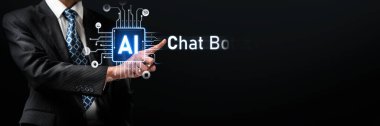 Yapay zeka sanal asistanı Chatbot ile yapay zeka konsepti ile insan etkileşimi, yapay zeka mühendisliği, LLM yapay zeka derin öğrenimi iş desteği için üretken yapay zeka kullanımı. FaaS