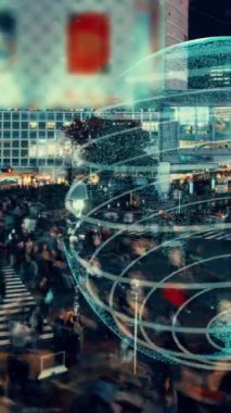 Akıllı şehirde küresel bağlantı ve internet ağı modernizasyonu. Gelecekteki 5G kablosuz dijital bağlantı ve sosyal medya ağı kavramı .