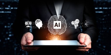 Yapay zeka mühendisliği, büyük veri ve yapay zeka makinesi kavramında yapay zeka beyin işlemcisiyle iş desteği için üretken yapay zeka kullanmayı öğrenen insan etkileşimi. Faas