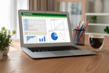 Spreadsheet document information financial startup concept. data and graphs in spreadsheet documents for online analysis project dashboard accounting digital snugly